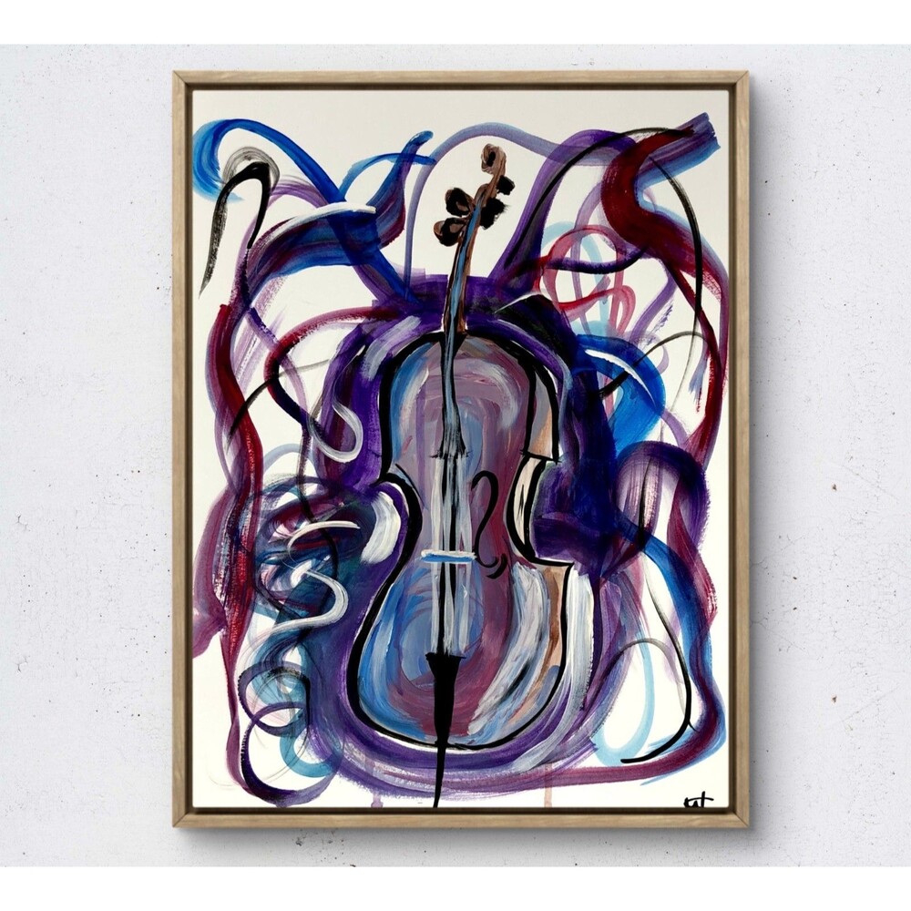 WS original abstract cello painting 14X11 Gallery Paper acrylic modern wall art